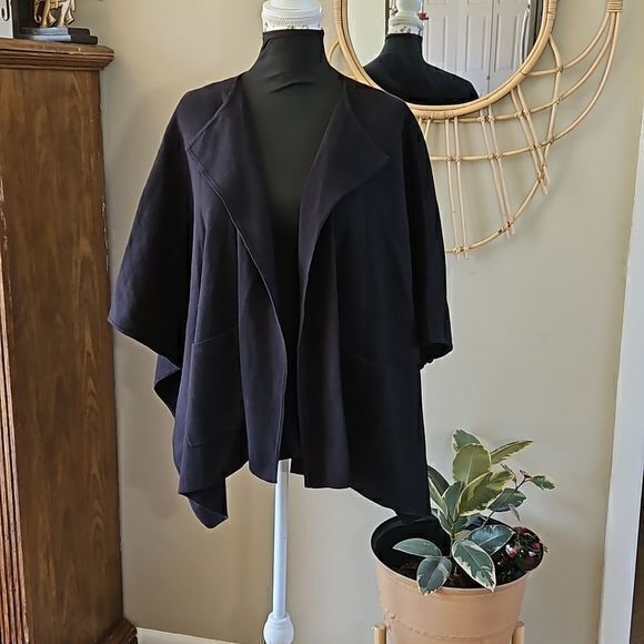 J Crew Factory Open Front‎ Black Knit Poncho with Pockets NWT Sz XXS/XS - Picture 1 of 12